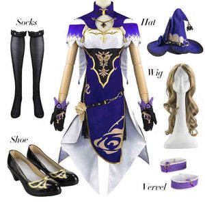 Anime Game Genshin Impact Lisa Witch Purple Rose Cosplay Costume The Librarian Sexy Halloween Party Dress J220720