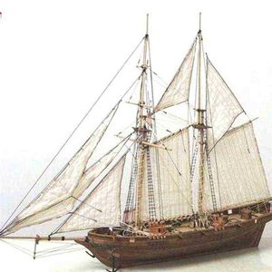 Handgjorda trä Trä segelbåtfartygssatser 1 100 skala hem diy modell hem dekoration båt gåva leksak trä fartyg modell montering aa220314