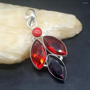 Pendanthalsband GemstoneFactory Jewelry Big Promotion 925 Silver Charms Red Garnet Coral Amethyst Women Dams Gifts Necklace 1336