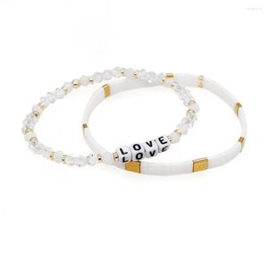 Strand Go2BoHo Set di gioielli per coppia Colore bianco Miyuki Tila Perline Braccialetti con ciondoli a lettera di cristallo Set per gli amanti delle donne Gioielli di moda