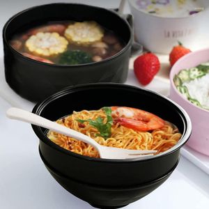 Tigelas tigelas de estilo japonês de palha de palha de trigo ecológica com tampa e manusear utensílios de jantar sopa de salada de microondas salada arroz