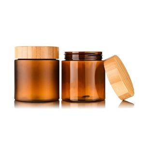 Body Butter Cream Container Packaging Bottles 150ml 250ml Amber PET Cosmetic 8Oz Plastic Jar With Screw Cap Bamboo Wooden Lid SN134