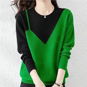 Kobiety swetry moda o nokół na drutach splicowane koreańskie nowe, oversione casual pullover All-Match Tops