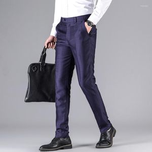 Men's Pants Men's Classic-fit Wrinkle-Resistant Flat-Front Chino Pant 2022 Spring Business Plaid Suit Elastic Waist Trousers