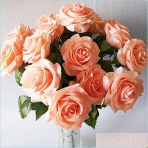 Dekoracyjne kwiaty wieńce 45 cm sztuczna róża Rose Rose Rose Różowy jasnożółty dekoracja ślubna jedwabna cecha róża kwiaty dhxyi