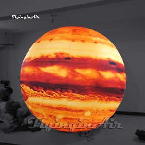 Personalized Lighting Inflatable Jupiter Solar System Planet Balloon Full Printing Hanging/Ground Air Blown LED Sphere Ball For Music Festival Decoration