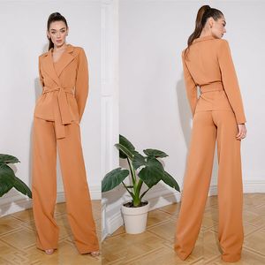 Hot Red Carpet Fashion Women Pants Suits 2 Pieces Slim Fit Prom Evening Party Wear Blazer Trouser With Belts