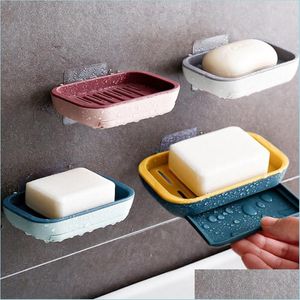 Soap Dishes Double Layer Wallmounted Soap Box Creative No Drilling Self Adhesive Rack Bathroom Drain Holder Drop Delivery Home Garde Dhf6J