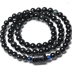 Pulseira de obsidiana pulseira natural pulseiras de pedra preto rodoviário de arco íris miçangas jóias de moda para mulheres homens