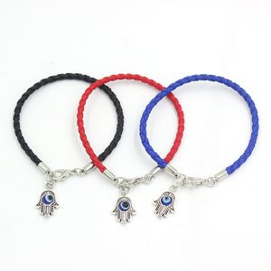 Atacado Jóias Artesanais Lucky Kabbalah Charm Bracelet Evil Eye Hamsa Mão de Fátima Pulseiras Pulseiras de Couro PU Corda Trançada Pulseira de Presente Feminino