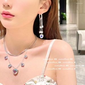 Pendant Necklaces High Precision Cut Gold Eight Heart Arrow Love Gem Earrings Colorful Necklace