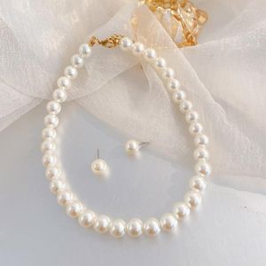 Girocollo Stile Hepburn Collana di perle finte bianche e orecchini Set di gioielli per temperamento da donna Regalo di compleanno per lei Dropship