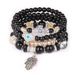 Cross Evil Eye Charms Bracelets Fashion Design Fatima Hamsa Hand Bracelet Bangle for Women Multilayer Braided Handmade Men Beads Pulseras Jewelry Accessories Gift