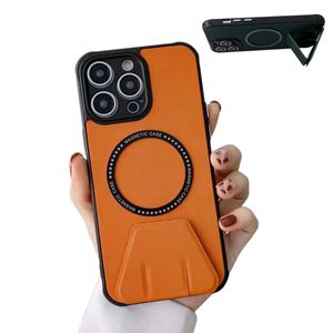 L￤der Kickstand Magnetic Phone Cases st￶der tr￥dl￶st laddningsk￥pan f￶r iPhone 14 plus 13 12 11 Pro Max Anti-Fall st￶ts￤ker