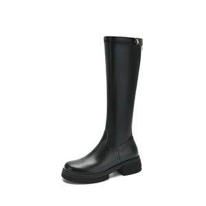 Winter Knee High Boots Women Designer okrągłe palce niska buty buty oryginalne skórzane zamsz skórzany moda luksusowa platforma Lady Warorwar YGN020-H69-10