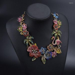 Choker Luxury Colorful Flamingo Necklace Bridal Wedding Jewelry Crystal Bird Flowers Necklaces Party Prom Costume Dress Accessories