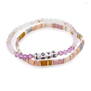 Strand Go2BoHo Fashion Couple Jewelry Sets Color Block Crystal Love Tila Beaded Stretch Miyuki Bracelets Set For Women Lover Jewellery