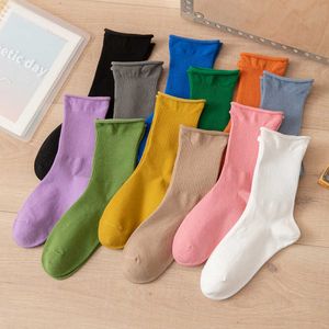 Носки Hosireamy Women Crew Socks Spring 2022 Новый высококачественный хлопок простой мода поглощать пот длинный женский сплошные носки повседневное дышащее T221102