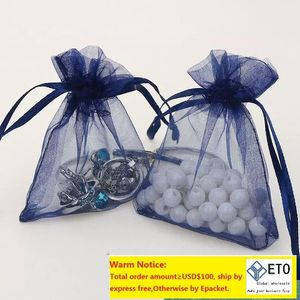 7x9cm Navy Blue Organza Jewelry Jewelry Sacks мешки для маленьких шнурков для мешка для мусора