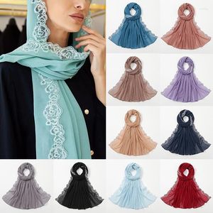 Halsdukar Islamiska huvudskydd Wrap Bubble Chiffon Hijabs Lace Plain Scarf Muslim huvudduk Shawbroidered Long Soft 72 172cm