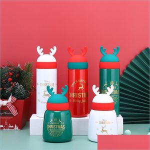 Canecas Elk Mug Antlers Christmas Gift Cup Potbellied Student 304 Aço Inoxidável Cute Water Bottle Tumbler Drop Delivery Home Garden K Dhbgv