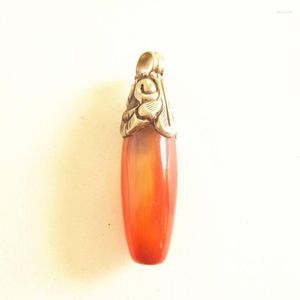 Pendant Necklaces TBP399 Tibetan Ethnic Pendants White Metal Copper Capped Natural Red Carnelian From Nepal Vintage