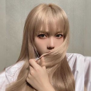 Hair Lace Wigs Lisa Same Wig Female Straight Net Black Milk Tea Platinum High Temperature Silk Temperament Long Hair Jk