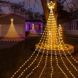 9x2m Decora￧￵es de Natal Estrelas String Luz Led Cachoeira Luzes de Fada com Top Star Decora￧￣o ao ar livre Garland Light