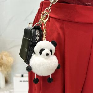 Keychains Luxury Genuine Fur Pompom Animal Panda Keychain Bag Pendant Handbag Accessories Girfriend Christmas Gift Elegant