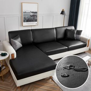 Chair Covers Luxury PU Faux-Leather Sofa Seat Cushion Cover Waterproof Removable Washable Slipcover Pet Furniture Protector Black Couch