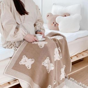 Blankets Bear Pattern Throw Blanket Anti-pilling Knitted Cotton Swaddle Wrap Sleeping For Couch
