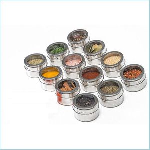 Herb Spice Tools Magnetic Spice Jar Stainless Steel Tins Storage Container Pepper Seasoning Sprays Tools Outdoor Portable Bbq Drop Dhhv8