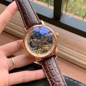 Szafir szkieletowy automatyczny zegarek mężczyzn Sun Moon Faza Męskie zegarki mechaniczne Top Wriswatches Skórzany pasek 15584 BDFL265T