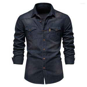 Men's Jackets 2022 Brand Stretch Cotton Denim Shirt Men's Long Sleeve Casual Slim Designer Clothing AX-6003