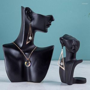 Schmuck Beutel Harz Mannequin Büste Für Frauen Halskette Display Rack Anhänger Ohrring Ständer Halter Zeigen Dekorieren Ausstellung Regal Requisiten