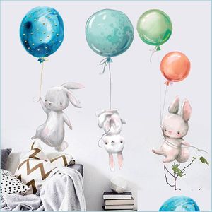 Wall Stickers Rabbit Wall Stickers Kids Room Easter Sticker Decoration Balloon Bunny Children Girl Nursery Decal Drop Delivery Home G Dhvxj