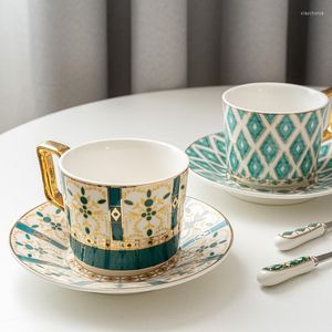 Canecas ahdiha Europa nobre o osso porcelana de caça de café China Conjunto de pires de colher de 200 ml de luxo caneca de cerâmica de alta qualidade de porcelana