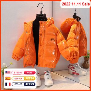 Down Coat Fashion Girl Boy Outerwear Winter Warm Cost Jackets Baby Letter Shiny Print Coats Casas Capuzes Capuzes Capuz 221107