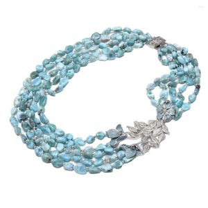 Hänge halsband guaiguai smycken naturliga 5 strängar blå larimars freeform form multi halsband 18 