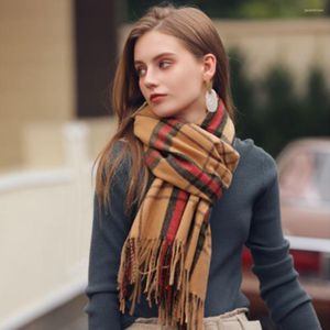 Bandane Sciarpa scozzese a righe 2022 Autunno e inverno Caldo frange da strada europee americane Imitazione cashmere femminile