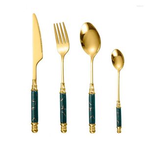 Geschirr Sets Luxus Besteck Geschirr Keramik Griff Edelstahl Messer Gabel Löffel Set Tisch Dessert Truhe Geschenk