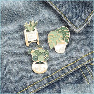 Alfinetes broches planta verde broches de metal alfinetes de esmalte pinos para mulheres homens presente moda jóias entrega gota jóias dhgxa