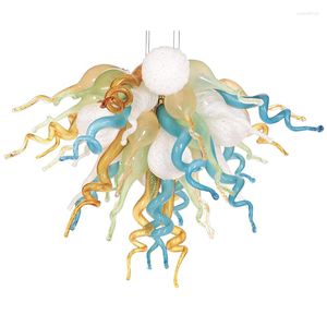 Pendellampor Hantique Lighting Blue Amber White Color Custom and Blown Glass Chandelier Lamp American Rustic Lights