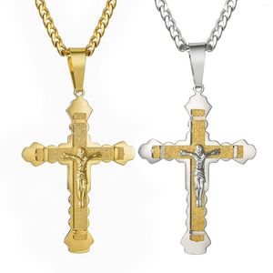 Hänge halsband rostfritt stål religiöst korshalsband för män pojkar Jesus Kristus Crucifix Matte smycken