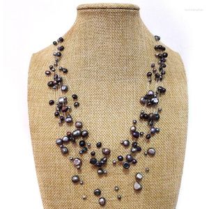 Pendant Necklaces 18-24 Inches Black Illusion 4-8mm Nugget Freshwater Pearl Multi-layered Necklace