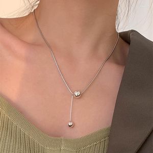 Chains WEIYUE S925 Sterling Silver One Word Tassel Ball Necklace Women's Retro Clavicle Chain Hip Hop Sweater Wedding Party Gift