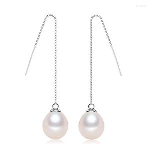 Dangle Earrings HOOZZ.P 7-8mm Oval White Pearl Drop Real Freshwater Cultured 925 Sterling Silver Line Fashion Party Gift For Women Girl