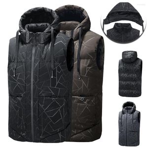 Men's Vests Men's Winter Vest Padded Warm Full Zipper Pocket Cotton Jacket Detachable Hooded Quilted Sleeveless Coat Fashion Work L-8XL