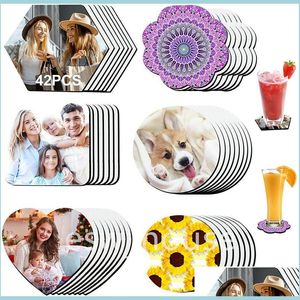 Mats Pads 42 Pcs Blank Sublimation Neoprene Coasters Mti Shaped Diy Heat Transfer Printing Kitchen Car Tumbler Mat Drop Delivery H Dhp2L