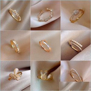 Anneaux de bande bijoux de mode Femme Femme Ring Gold Plated Crystal Anneaux ouverts pour les femmes Nouveau design Perle Opal Drop Livrot DHPMG
